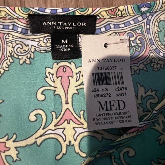 NWT Ann Taylor Turquoise & Pink Sleeveless Paisley Blouse medium - Picture 6 of 8